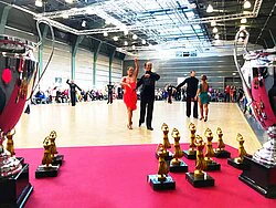 Parquet dance floor in use